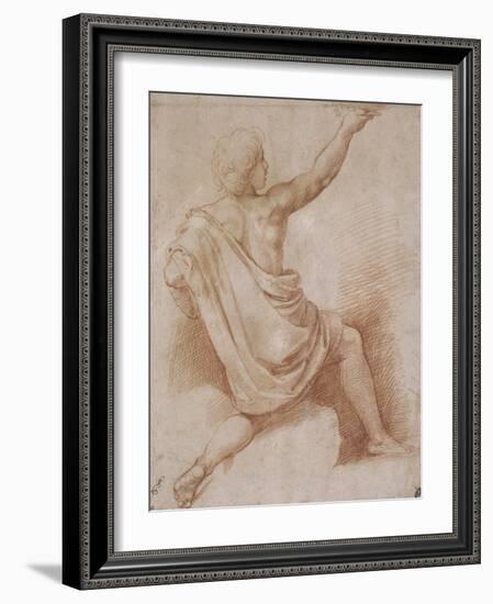 Jeune homme drapé, à demi agenouillé, vu de dos, présentant une coupe-Raffaello Sanzio-Framed Giclee Print