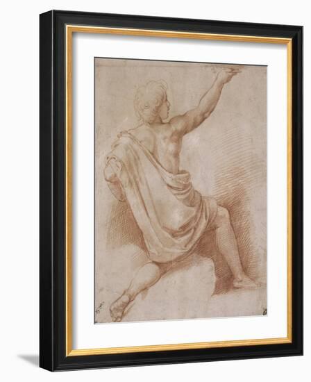 Jeune homme drapé, à demi agenouillé, vu de dos, présentant une coupe-Raffaello Sanzio-Framed Giclee Print