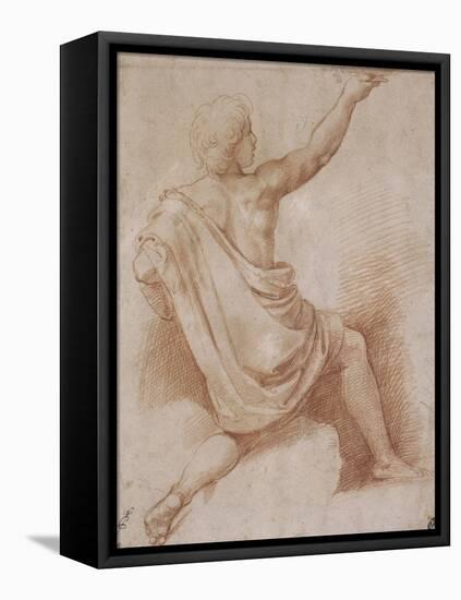 Jeune homme drapé, à demi agenouillé, vu de dos, présentant une coupe-Raffaello Sanzio-Framed Premier Image Canvas