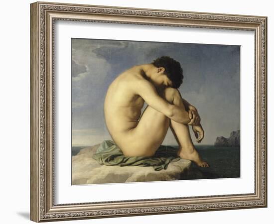 Jeune homme nu assis au bord de la mer - Etude-Hippolyte Flandrin-Framed Giclee Print