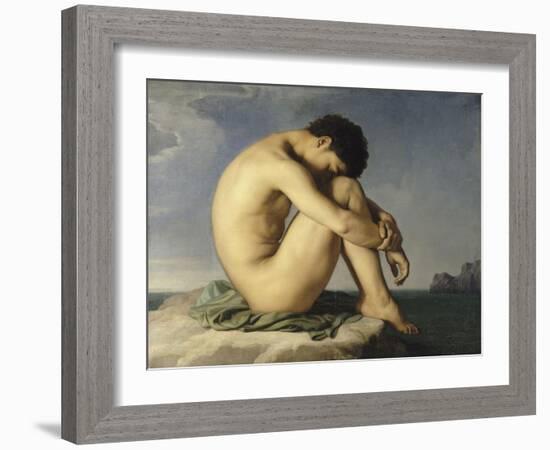 Jeune homme nu assis au bord de la mer - Etude-Hippolyte Flandrin-Framed Giclee Print