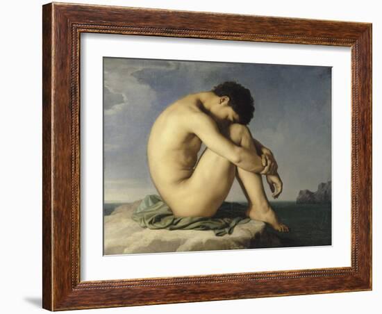 Jeune homme nu assis au bord de la mer - Etude-Hippolyte Flandrin-Framed Giclee Print