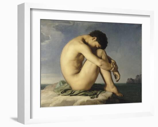 Jeune homme nu assis au bord de la mer - Etude-Hippolyte Flandrin-Framed Giclee Print