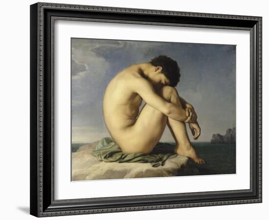 Jeune homme nu assis au bord de la mer - Etude-Hippolyte Flandrin-Framed Giclee Print