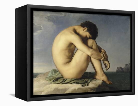 Jeune homme nu assis au bord de la mer - Etude-Hippolyte Flandrin-Framed Premier Image Canvas