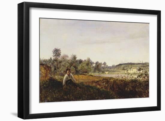 Jeune Patre Assis En Vue De L'etang De Ville D'avray, C.1870 (Oil on Canvas)-Jean Baptiste Camille Corot-Framed Giclee Print