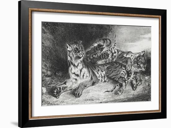 Jeune tigre jouant avec sa mère, lithographie 1er état-Eugene Delacroix-Framed Giclee Print