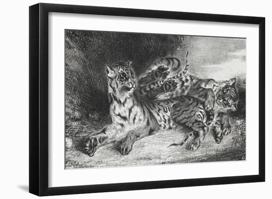 Jeune tigre jouant avec sa mère, lithographie 1er état-Eugene Delacroix-Framed Giclee Print