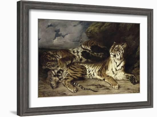 Jeune tigre jouant avec sa mère-Eugene Delacroix-Framed Giclee Print