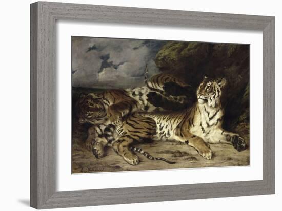 Jeune tigre jouant avec sa mère-Eugene Delacroix-Framed Giclee Print