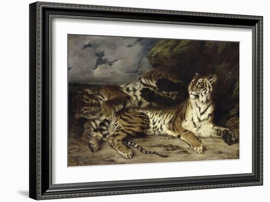 Jeune tigre jouant avec sa mère-Eugene Delacroix-Framed Giclee Print