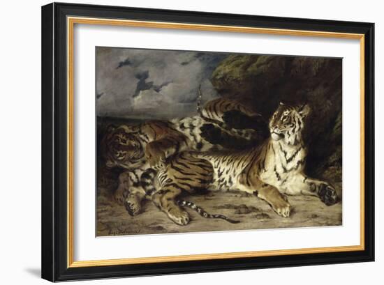 Jeune tigre jouant avec sa mère-Eugene Delacroix-Framed Giclee Print