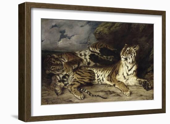 Jeune tigre jouant avec sa mère-Eugene Delacroix-Framed Premium Giclee Print