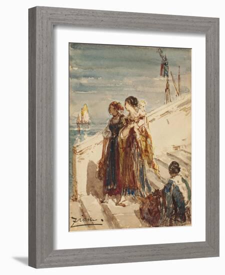 Jeunes femmes sur le Port de la Paille à Venise-Félix Ziem-Framed Giclee Print