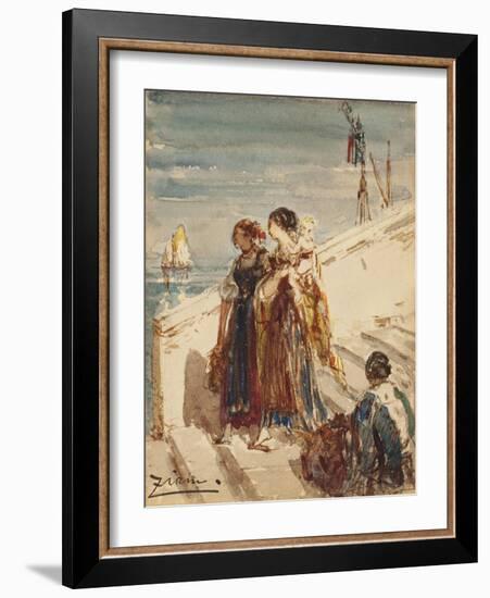 Jeunes femmes sur le Port de la Paille à Venise-Félix Ziem-Framed Giclee Print