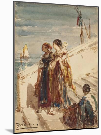 Jeunes femmes sur le Port de la Paille à Venise-Félix Ziem-Mounted Giclee Print