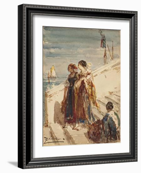 Jeunes femmes sur le Port de la Paille à Venise-Félix Ziem-Framed Giclee Print