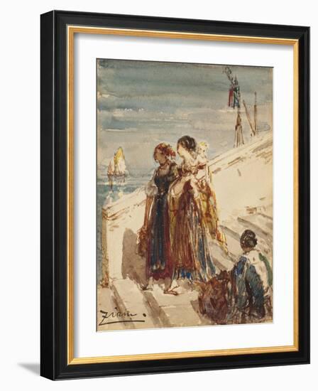 Jeunes femmes sur le Port de la Paille à Venise-Félix Ziem-Framed Giclee Print