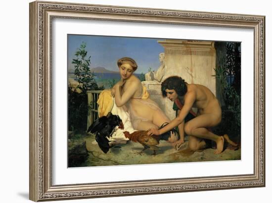 Jeuns Grecs faisant battre des coqs-Young Greeks with fighting cocks-Jean-Leon Gerome-Framed Giclee Print