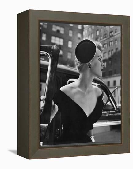 Jeweled Stay Put Cocktail Hat at Reckless Angle-Nina Leen-Framed Premier Image Canvas