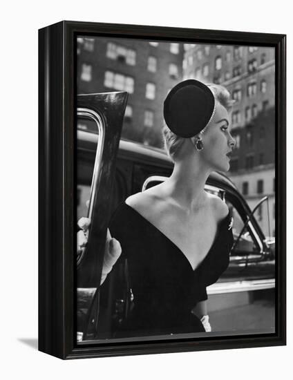 Jeweled Stay Put Cocktail Hat at Reckless Angle-Nina Leen-Framed Premier Image Canvas