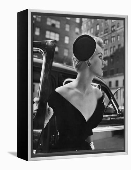 Jeweled Stay Put Cocktail Hat at Reckless Angle-Nina Leen-Framed Premier Image Canvas