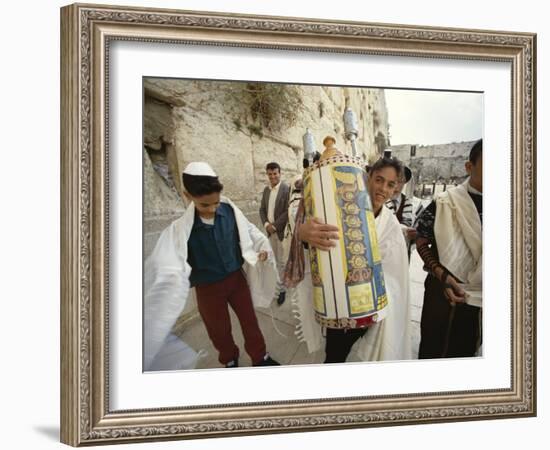 Jewish Bar Mitzvah Ceremony at the Western Wall (Wailing Wall), Jerusalem, Israel, Middle East-S Friberg-Framed Photographic Print