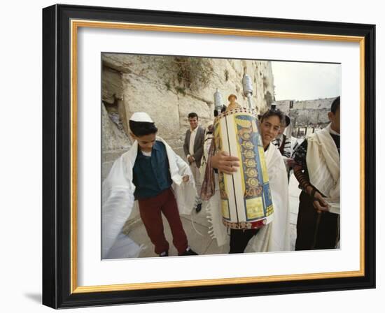 Jewish Bar Mitzvah Ceremony at the Western Wall (Wailing Wall), Jerusalem, Israel, Middle East-S Friberg-Framed Photographic Print