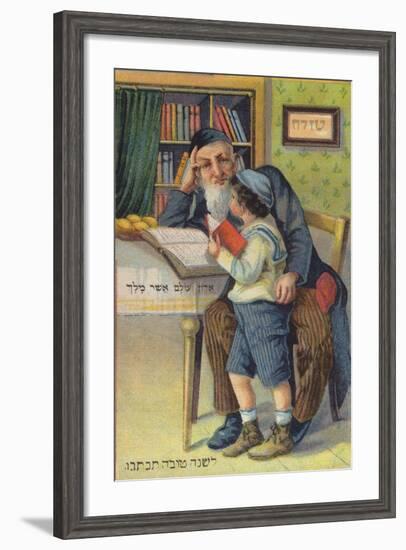 Jewish Boy Reading with His Grandfather-null-Framed Giclee Print