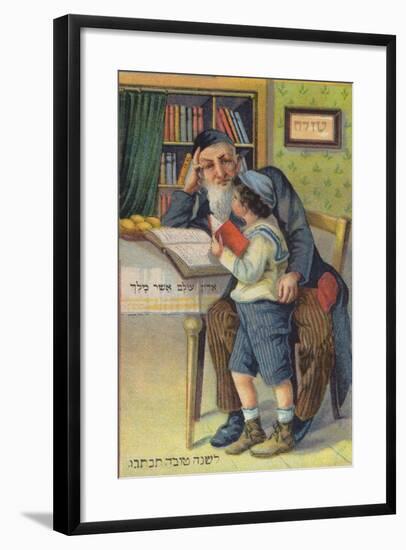 Jewish Boy Reading with His Grandfather-null-Framed Giclee Print