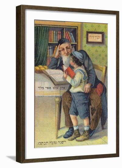 Jewish Boy Reading with His Grandfather-null-Framed Giclee Print