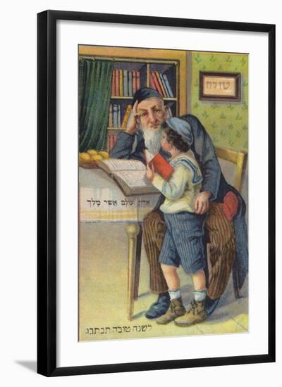 Jewish Boy Reading with His Grandfather-null-Framed Giclee Print