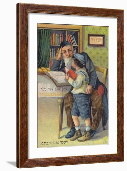 Jewish Boy Reading with His Grandfather-null-Framed Giclee Print