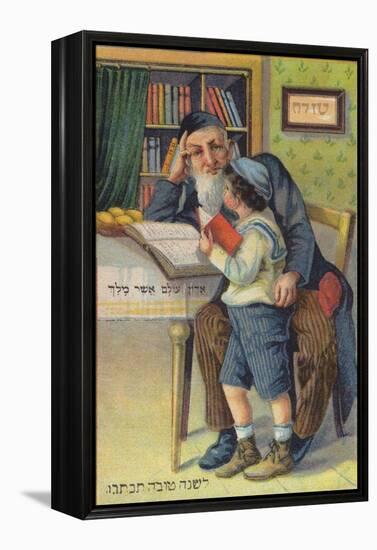 Jewish Boy Reading with His Grandfather-null-Framed Premier Image Canvas