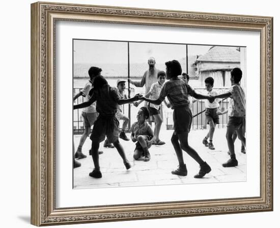 Jewish Children at Religious School Dancing Israel Folk Dances at Recess-Paul Schutzer-Framed Photographic Print