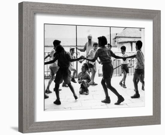 Jewish Children at Religious School Dancing Israel Folk Dances at Recess-Paul Schutzer-Framed Photographic Print