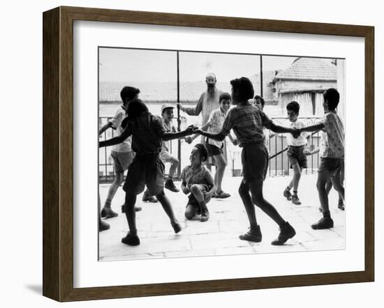 Jewish Children at Religious School Dancing Israel Folk Dances at Recess-Paul Schutzer-Framed Photographic Print