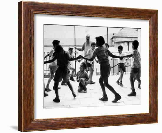 Jewish Children at Religious School Dancing Israel Folk Dances at Recess-Paul Schutzer-Framed Photographic Print