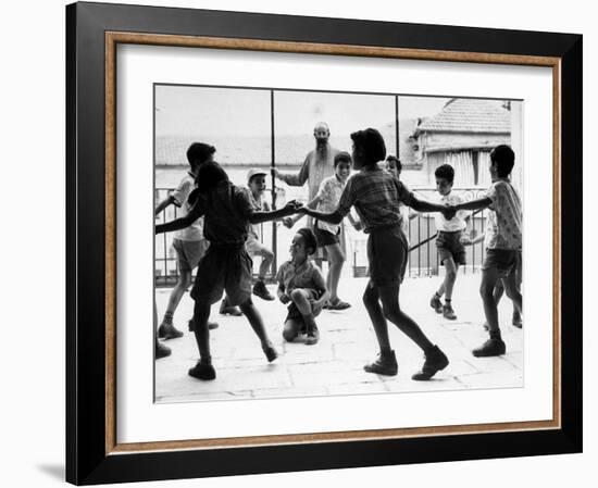 Jewish Children at Religious School Dancing Israel Folk Dances at Recess-Paul Schutzer-Framed Photographic Print