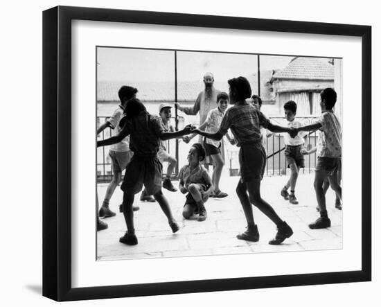 Jewish Children at Religious School Dancing Israel Folk Dances at Recess-Paul Schutzer-Framed Photographic Print