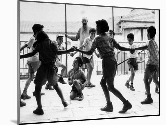 Jewish Children at Religious School Dancing Israel Folk Dances at Recess-Paul Schutzer-Mounted Photographic Print