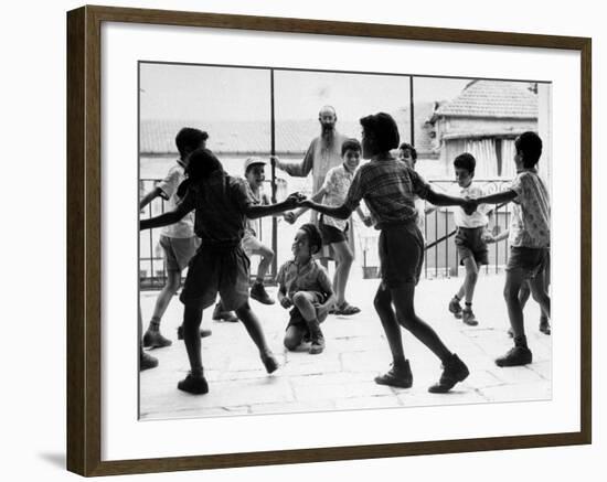 Jewish Children at Religious School Dancing Israel Folk Dances at Recess-Paul Schutzer-Framed Photographic Print