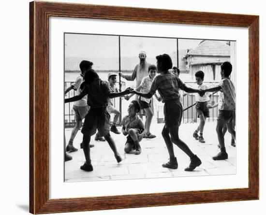 Jewish Children at Religious School Dancing Israel Folk Dances at Recess-Paul Schutzer-Framed Photographic Print