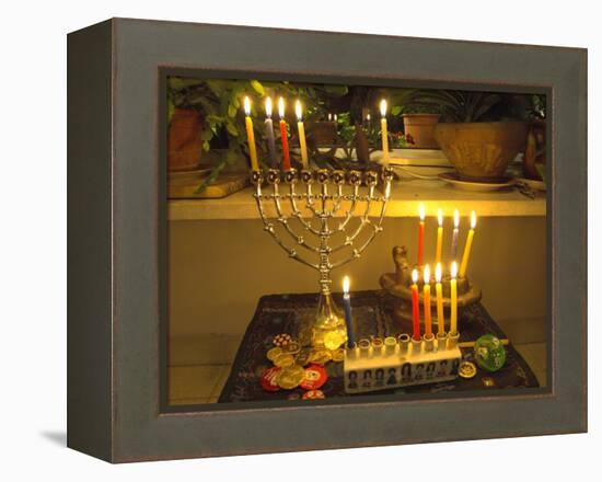 Jewish Festival of Hanukkah, Three Hanukiah with Four Candles Each, Jerusalem, Israel, Middle East-Eitan Simanor-Framed Premier Image Canvas