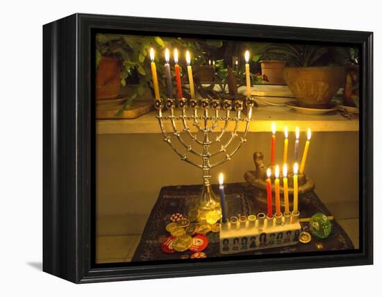 Jewish Festival of Hanukkah, Three Hanukiah with Four Candles Each, Jerusalem, Israel, Middle East-Eitan Simanor-Framed Premier Image Canvas