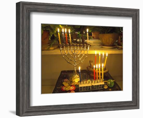 Jewish Festival of Hanukkah, Three Hanukiah with Four Candles Each, Jerusalem, Israel, Middle East-Eitan Simanor-Framed Photographic Print