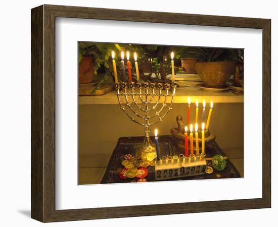 Jewish Festival of Hanukkah, Three Hanukiah with Four Candles Each, Jerusalem, Israel, Middle East-Eitan Simanor-Framed Photographic Print