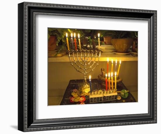 Jewish Festival of Hanukkah, Three Hanukiah with Four Candles Each, Jerusalem, Israel, Middle East-Eitan Simanor-Framed Photographic Print