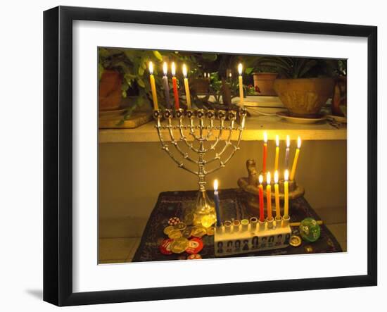 Jewish Festival of Hanukkah, Three Hanukiah with Four Candles Each, Jerusalem, Israel, Middle East-Eitan Simanor-Framed Photographic Print