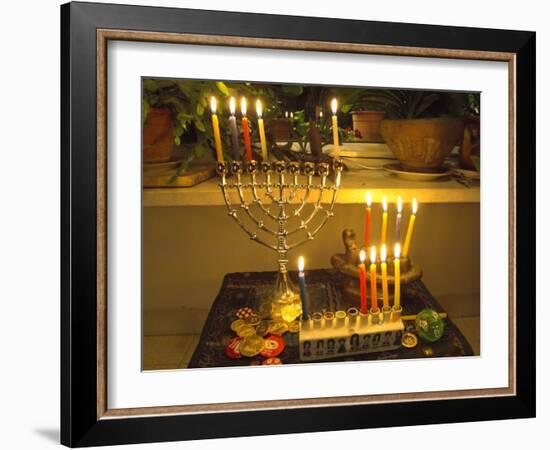 Jewish Festival of Hanukkah, Three Hanukiah with Four Candles Each, Jerusalem, Israel, Middle East-Eitan Simanor-Framed Photographic Print